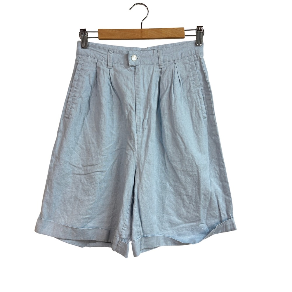 Vtg‎ David Hollis Womens Light Blue Linen Blend Pleated Culotte Shorts Size 8